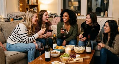 Frauen spielen Scharade und lachen bei einem Mädelsabend